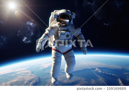 Astronaut Floating in the Vast Open Space with Earth in the Background 109169989