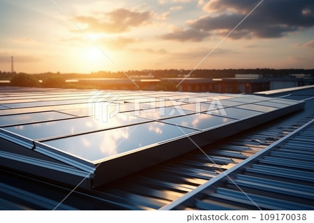 Utilizing Alternative Energy: Solar Panel Installed on Residential House Roof 109170038