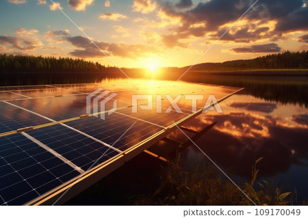 Beautiful Solar Panel Generating Renewable Energy During Beautiful Sunset Beautiful Solar Panel Generating Renewable Energy During Beautiful Sunset 109170049