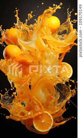 Vibrant Dance of Citrus: Oranges Caught in a Fluid Symphony. AI generation 109170149