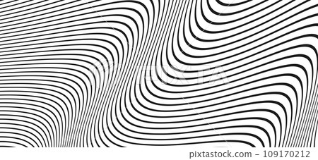 Wave striped pattern. Black and white background with curved lines. Abstract digital illustration. Wave striped pattern. Black and white background with curved lines. Abstract digital illustration. 109170212