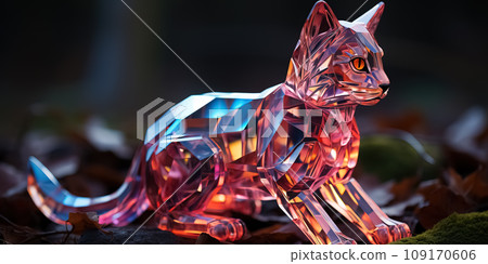 Crystal Cat in Autumn Ambiance. AI generation Crystal Cat in Autumn Ambiance. AI generation 109170606