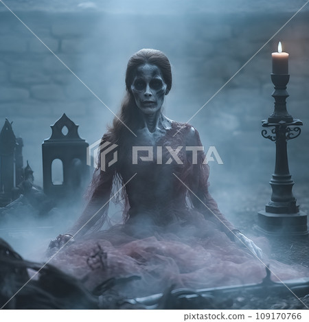 Haunting Apparition in Candlelit Ruins. AI generation Haunting Apparition in Candlelit Ruins. AI generation 109170766