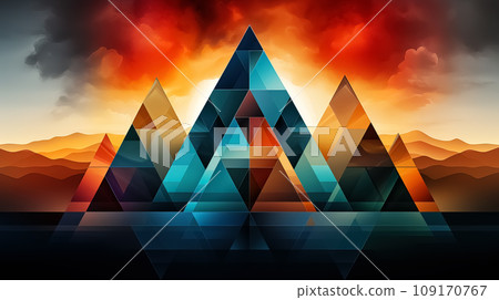 Geometric Mountains at Sunset. AI generation Geometric Mountains at Sunset. AI generation 109170767