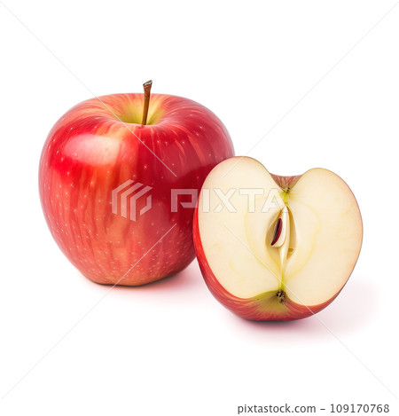 Fresh Whole Apple with a Symmetrical Slice on White Surface. AI generation Fresh Whole Apple with a Symmetrical Slice on White Surface. AI generation 109170768
