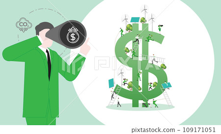 ESG sustainability business visionary. Carbon credit vision from reduce carbon footprint and carbon dioxide to carbon offset. Vision of Dollar 109171051