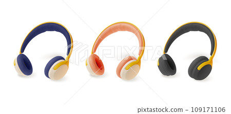 3d Different Headphones Music Gadget Accessory Set Cartoon Style Isolated on a White Background. Vector illustration of Wireless Earphones 3d Different Headphones Music Gadget Accessory Set Cartoon Style Isolated on a White Background. Vector illustration of Wireless Earphones 109171106