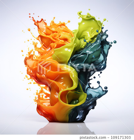 Vivid Liquid Sculpture: A Whirl of Colorful Paint Splashes Frozen in Time. AI generation 109171303