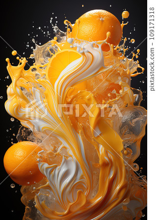 Citrus Elegance: Oranges Swirled in Creamy Whirlpool, AI generation 109171318