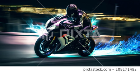Fire abstract night racer on a motorcycle Fire abstract night racer on a motorcycle 109171482