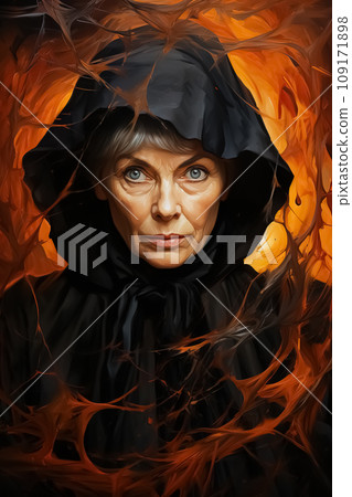 Fiery Witch Portrait in Abstract Style. AI generation Fiery Witch Portrait in Abstract Style. AI generation 109171898