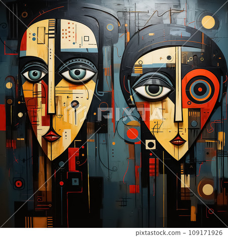 Colorful Geometric Faces Painting. AI generation Colorful Geometric Faces Painting. AI generation 109171926