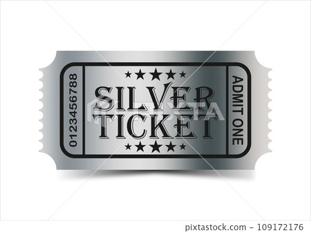 Silver ticket with stars and the inscription "Admit one Silver ticket with stars and the inscription "Admit one 109172176