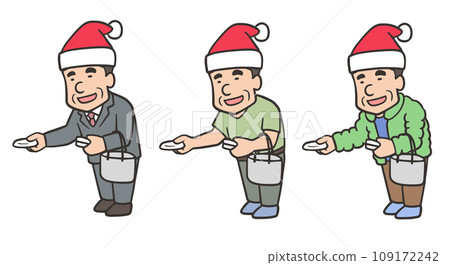 Illustration set of a middle-aged man handing out tissues at Christmas Illustration set of a middle-aged man handing out tissues at Christmas 109172242