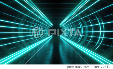 Futuristic neon blue semicircular tunnel Futuristic neon blue semicircular tunnel 109172419