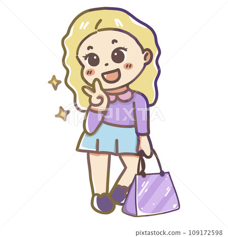 Shopping girl with fashion woman bag hand draw cartoon character 109172598