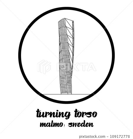 Circle Icon line Turning Torso building. vector illustration Circle Icon line Turning Torso building. vector illustration 109172778