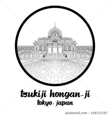 Circle Icon line Tsukiji Hongan-ji. vector illustration 109172787