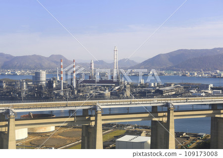 Kagawa / Sakaide - Banshu Rinkai Industrial Park seen from across the Seto Ohashi Bridge Kagawa / Sakaide - Banshu Rinkai Industrial Park seen from across the Seto Ohashi Bridge 109173008