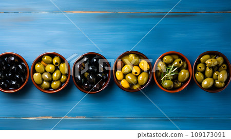 Assortment of fresh olives 109173091
