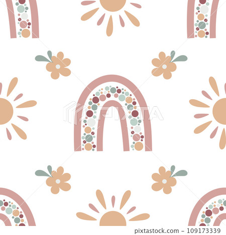 Boho baby rainbow seamless pattern. Boho color rainbow background for your project. Boho baby rainbow seamless pattern. Boho color rainbow background for your project. 109173339
