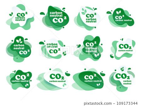 Neutral carbon CO2 stamp. Stiker neutral carbon dioxyde footprint 109173344