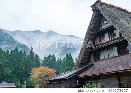 Gokayama, Toyama Prefecture, Gassho-zukuri village in the autumn rain 109173567