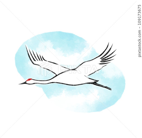 Illustration material of a crane flying in the sky with a blue sky background 109173675