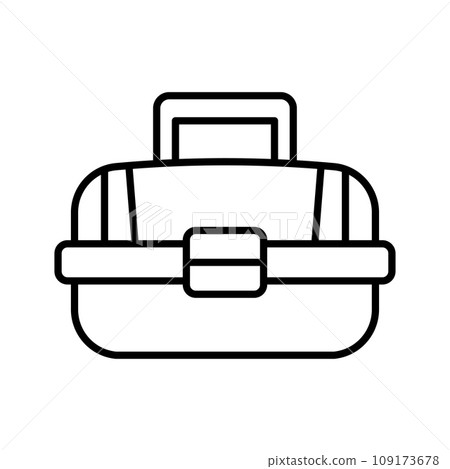 Fishing tackle box icon. Case or box container for wobbler and gear fishing equipment. 109173678