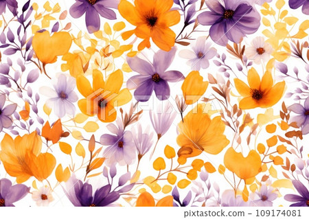 Orange and purple flower pattern. Seamless... - Stock Illustration ...