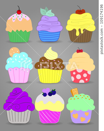 Set of colorful muffins 109174196