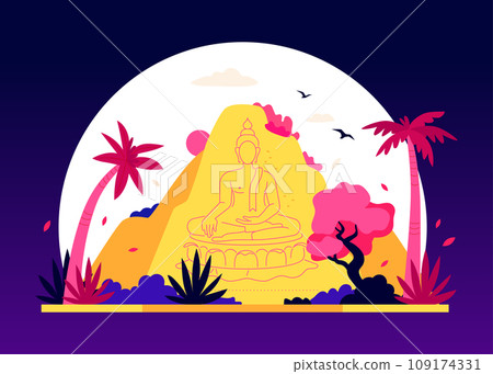 Buddha Mountain in Pattaya - modern colored vector illustration 109174331