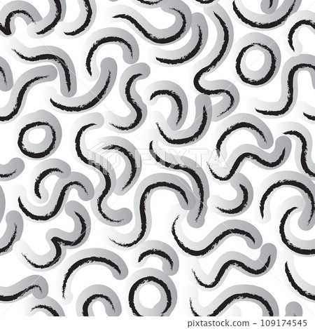 Abstract bold curly line seamless pattern. Trendy textured print with swirl lines. Artistic stylish vector seamless background design. Chaotic ink brush scribbles decorative texture. 109174545