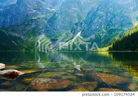 Mountains range near lake at summer day 109174584