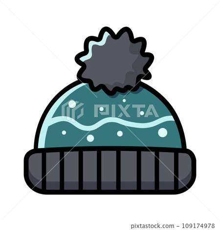 cartoon winter knit hat Christmas colorful ornaments icon. Winter event. Chrismas decorations. Happy new year. doodle elements. 109174978