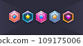 Vector set of games star icon. Military shield badges, game rank insignia. Vector game icons, revard signs, stars, chevron for used in mobile or web game 109175006