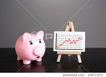 Savings increase schedule and piggy bank. The economic growth. High income on deposits and investments. Expanding operations, entering new markets. Financial planning and analysis. Savings increase schedule and piggy bank. The economic growth. High income on deposits and investments. Expanding operations, entering new markets. Financial planning and analysis. 109175031