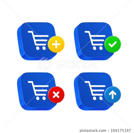 Shopping cart icon set with different pictograms. 3d vector icons set Shopping cart icon set with different pictograms. 3d vector icons set 109175187