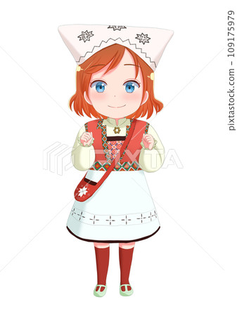 Illustration material of a girl wearing Norwegian national costume 109175979