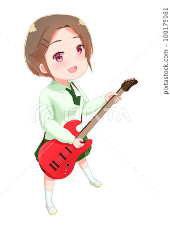 Illustration material of a girl in the light music club playing the electric guitar 109175981