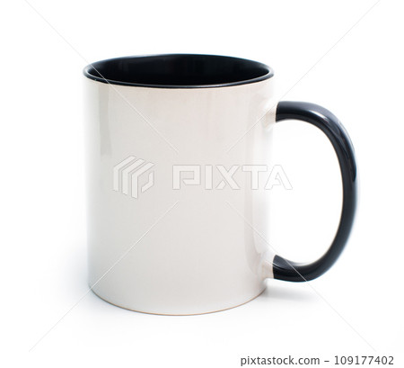 white cup with a black handle 109177402
