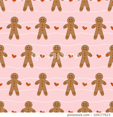 Pattern of gingerbread men.Pink background. 109177623