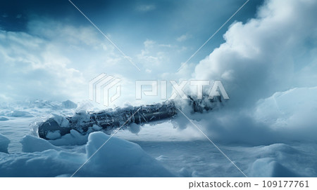 Frozen winter landscape with snowdrift. 3d illustration. 109177761
