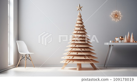 Christmas tree in modern living room. 3d render illustration mock up Christmas tree in modern living room. 3d render illustration mock up 109178019