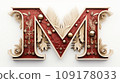 Vintage letter M with decoration elements. 3D render, 3D illustration. 109178033