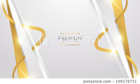 Luxury White and Gold Background with Golden Lines and Paper Cut Style. Premium Gray and Gold Background for Award, Nomination, Ceremony, Formal Invitation or Certificate Design 109178731