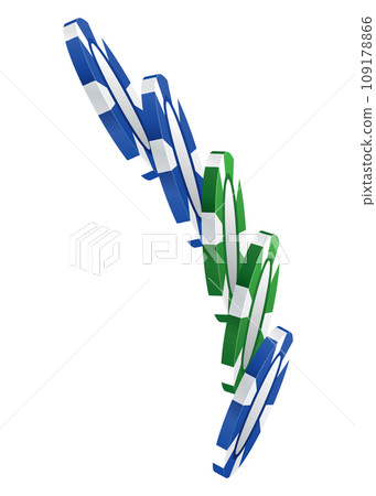 Playing chips. 3d chips in different positions. Chips for playing poker. Vector illustration Playing chips. 3d chips in different positions. Chips for playing poker. Vector illustration 109178866