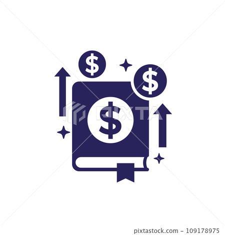 Financial literacy icon with a book on white 109178975