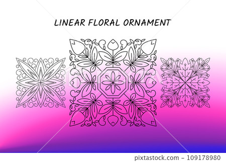 Linear floral design elements. Vector design ornament for your design, web page, flyer, promotion, application etc. Isolated floral ornaments 109178980