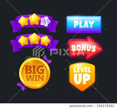 Game icon bonus and items illustration. Collection icon design for game, ui, banner, design for app, interface, game development, playing cards, slots and roulette. 109178982